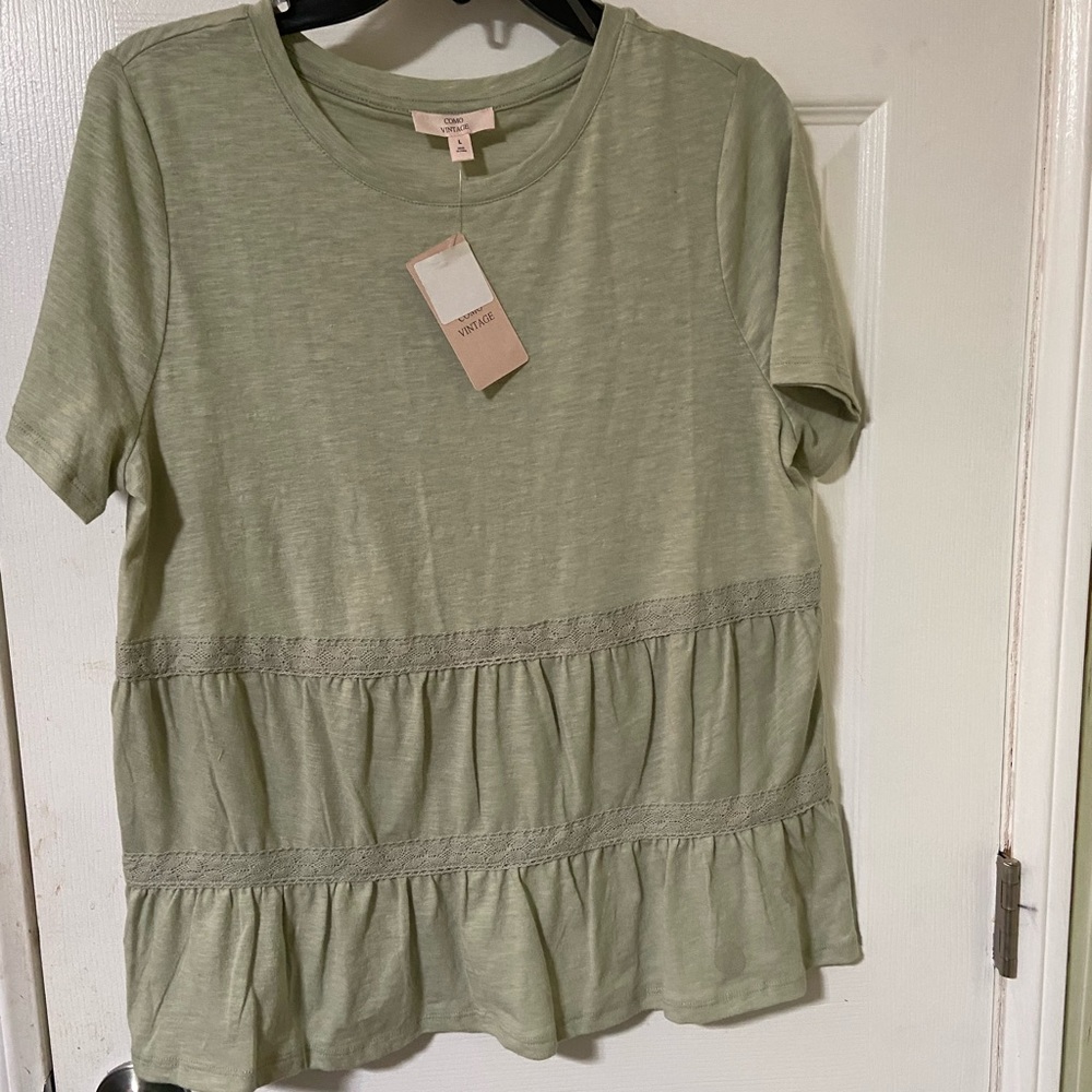 Como Vintage Light Green Lace Shirt Top Size Large NWT
